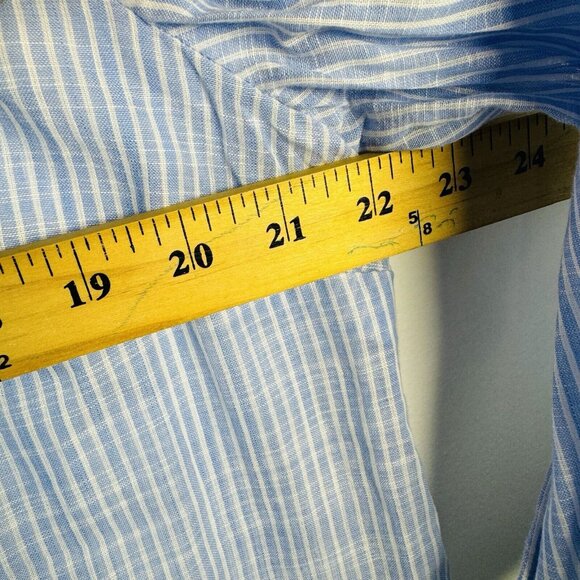 Chico’s Size‎ 2 12/14 Blue Button Shirt Top Blouse 3/4 Sleeve Sheer Stripe - Picture 9 of 9